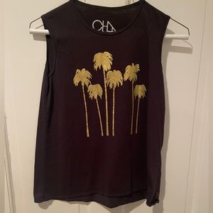 Chaser Brand girls black tank with gold metallic palm tree. Size 12 EUC